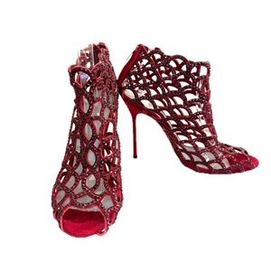 Sergio Rossi Red Crystal Mermaid Cutout Booties Size 39 / US 9
